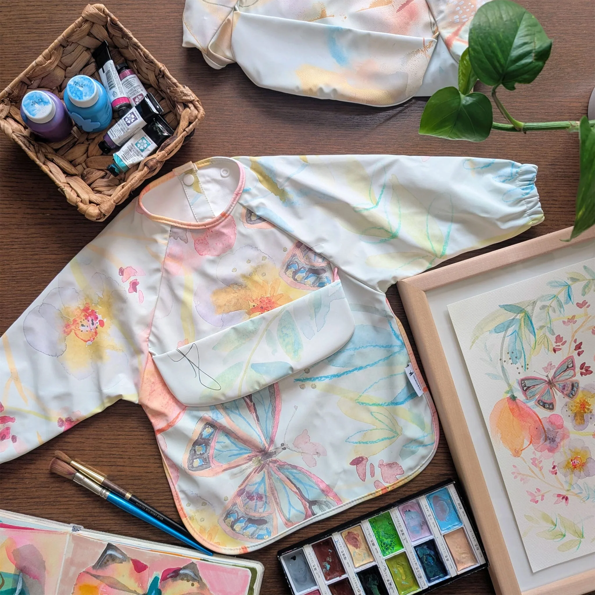 Bavoir Manches Longues Pochette intégrée 2-4ans - Soleil fleuri collaboration avec Lysa Jordan