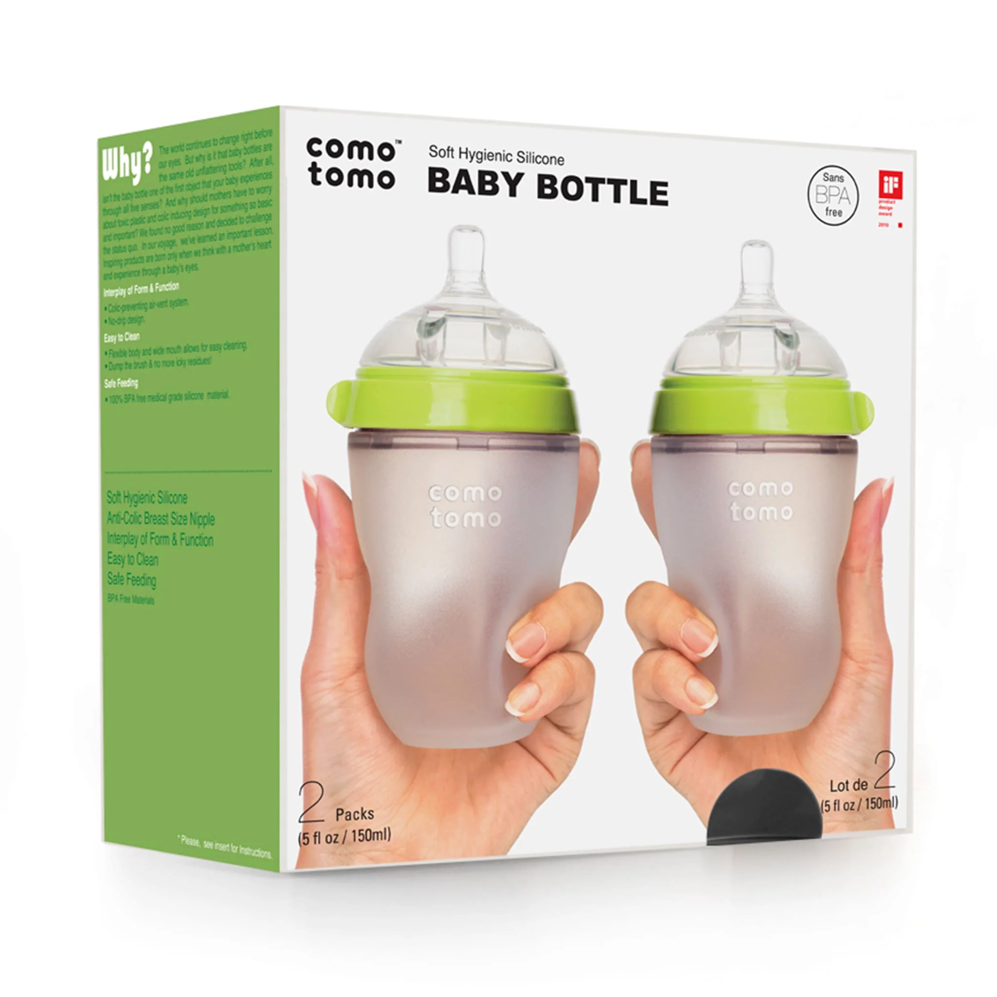 Biberon Souple à Flot Naturel Prévention des Coliques 250ml Ensemble de 2 - Vert - Image 2