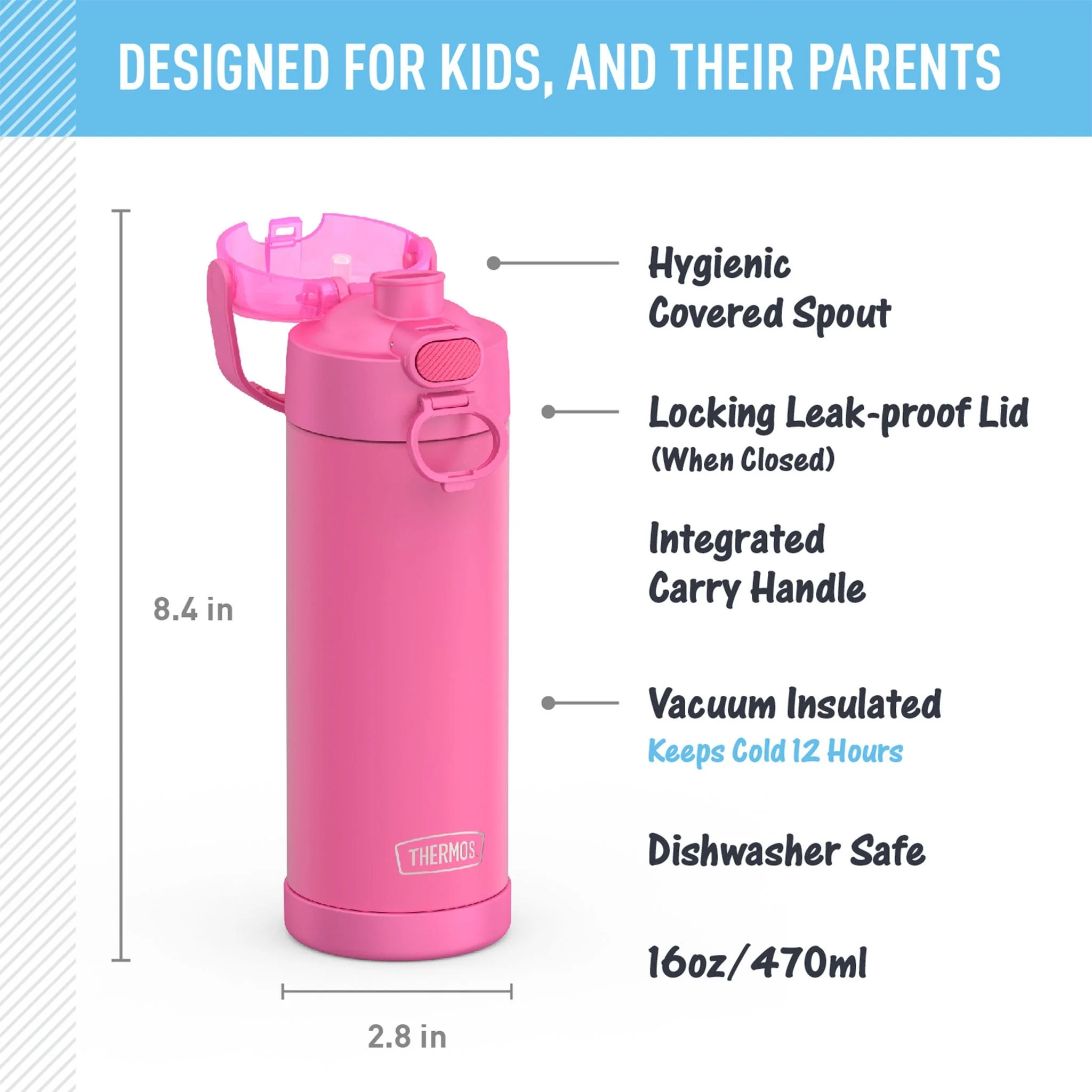 Bouteille Thermos 470ml - Rose Néon - Image 8