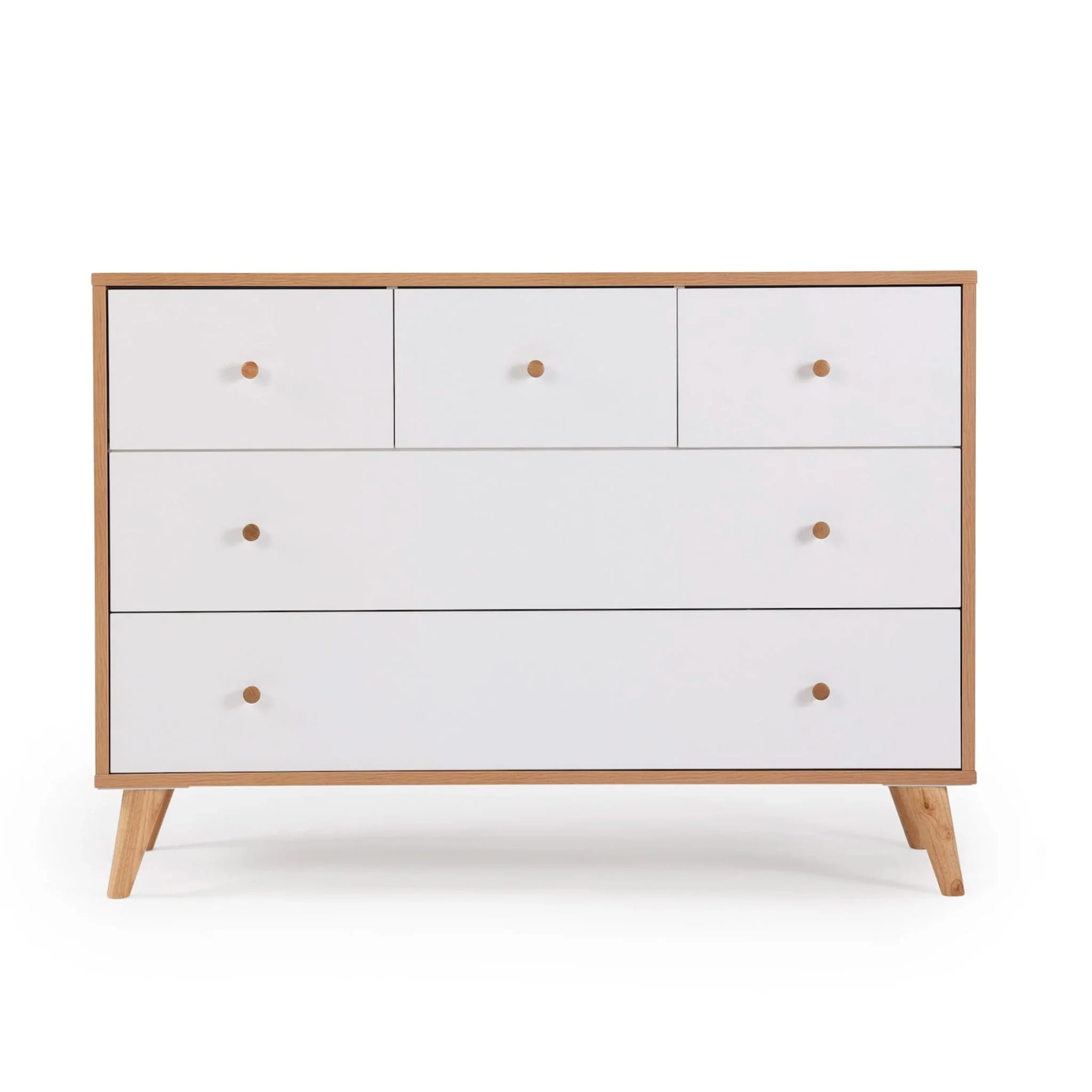 Commode 5 Tiroirs Austin - Blanc/ Chêne rouge