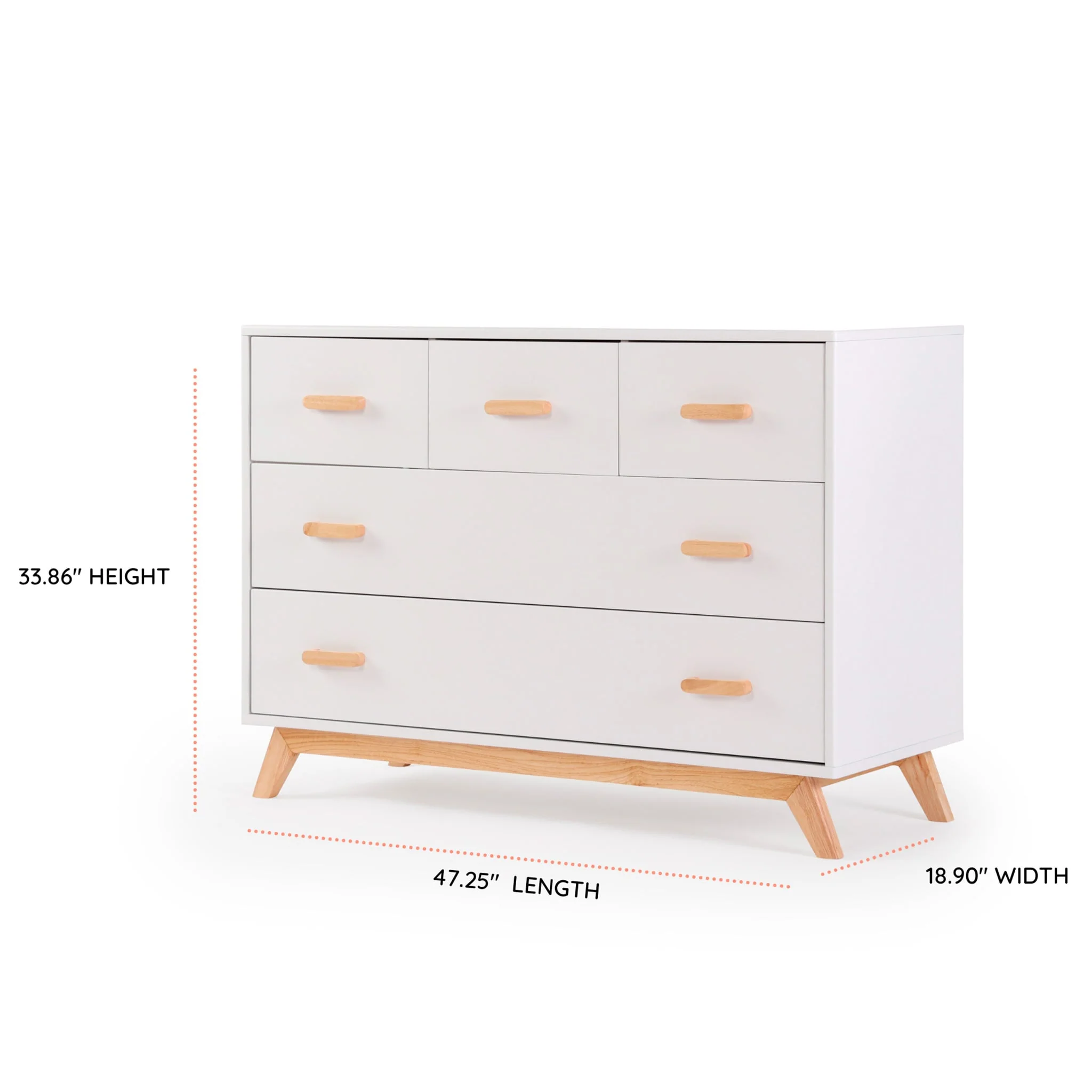 Commode 5 tiroirs Soho - Blanc / Naturel - Image 4