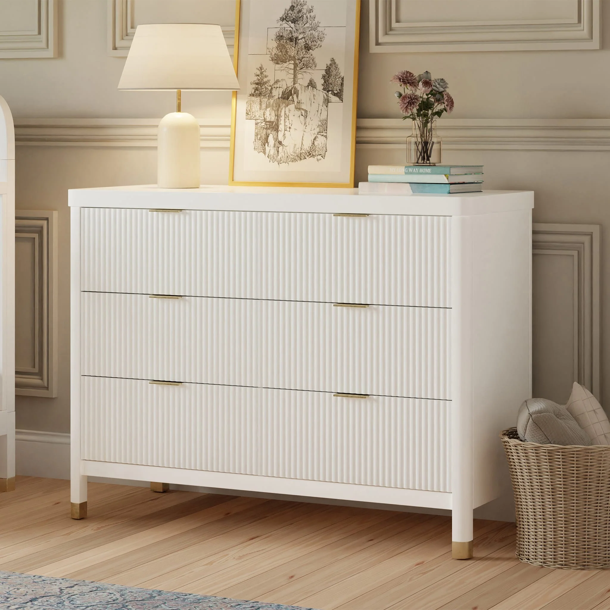 Commode 6 tiroirs Brimsley Tambour - Blanc Chaud - Image 2