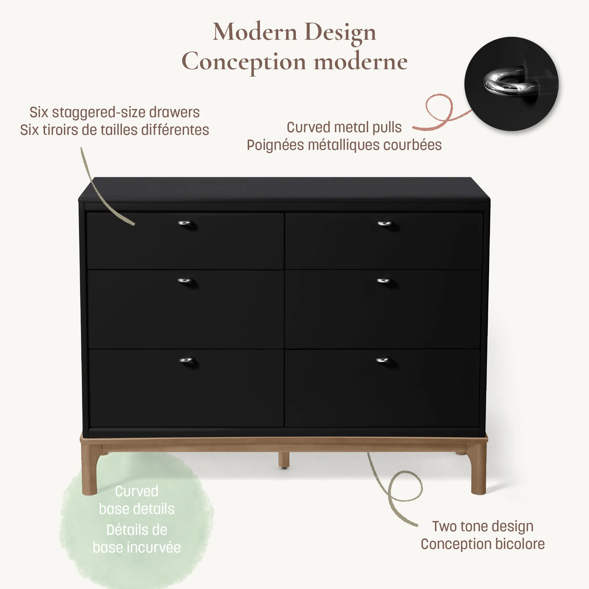 Commode 6 Tiroirs Laurel - Noir/Noyer - Image 3
