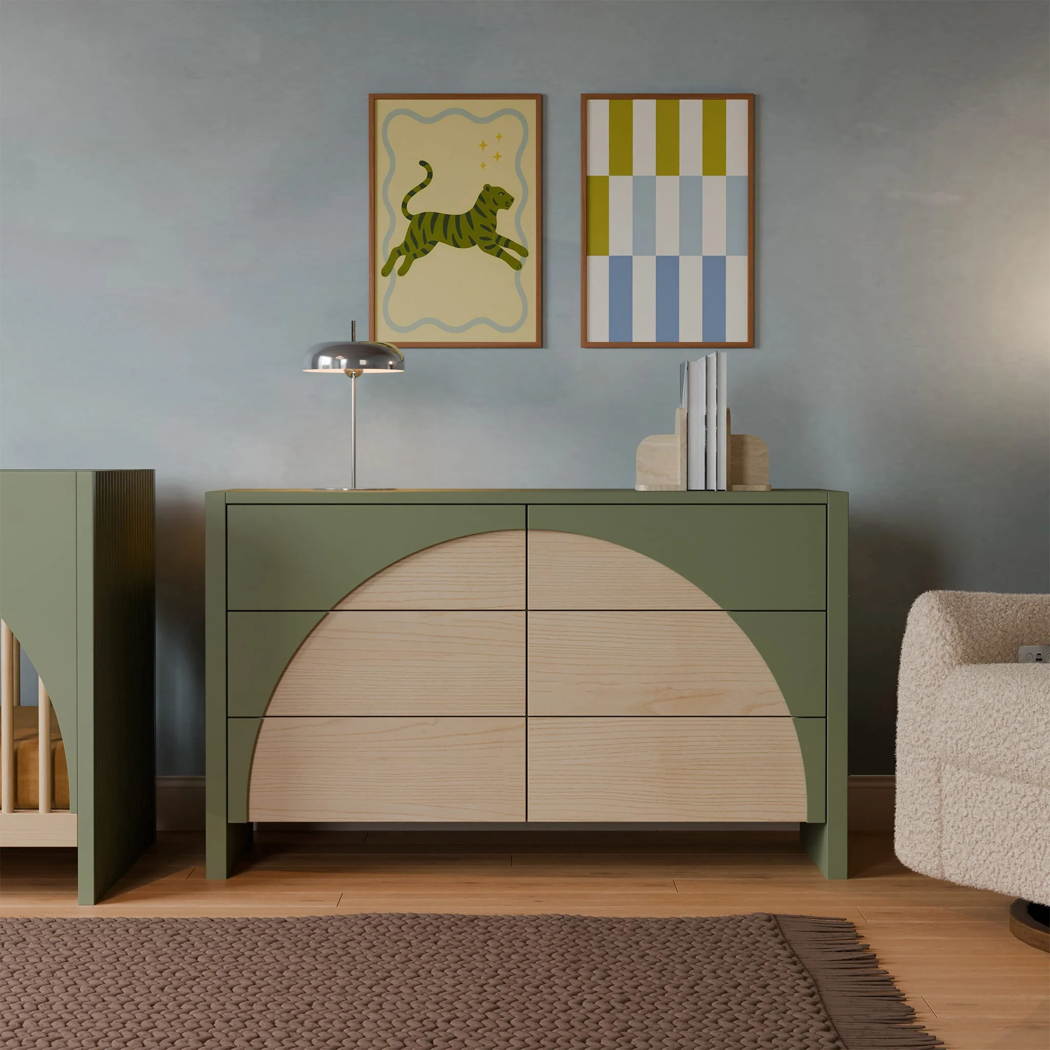 Bureau 6 Tiroirs Moab - Olive/Cendre (Assemblée) - Image 7