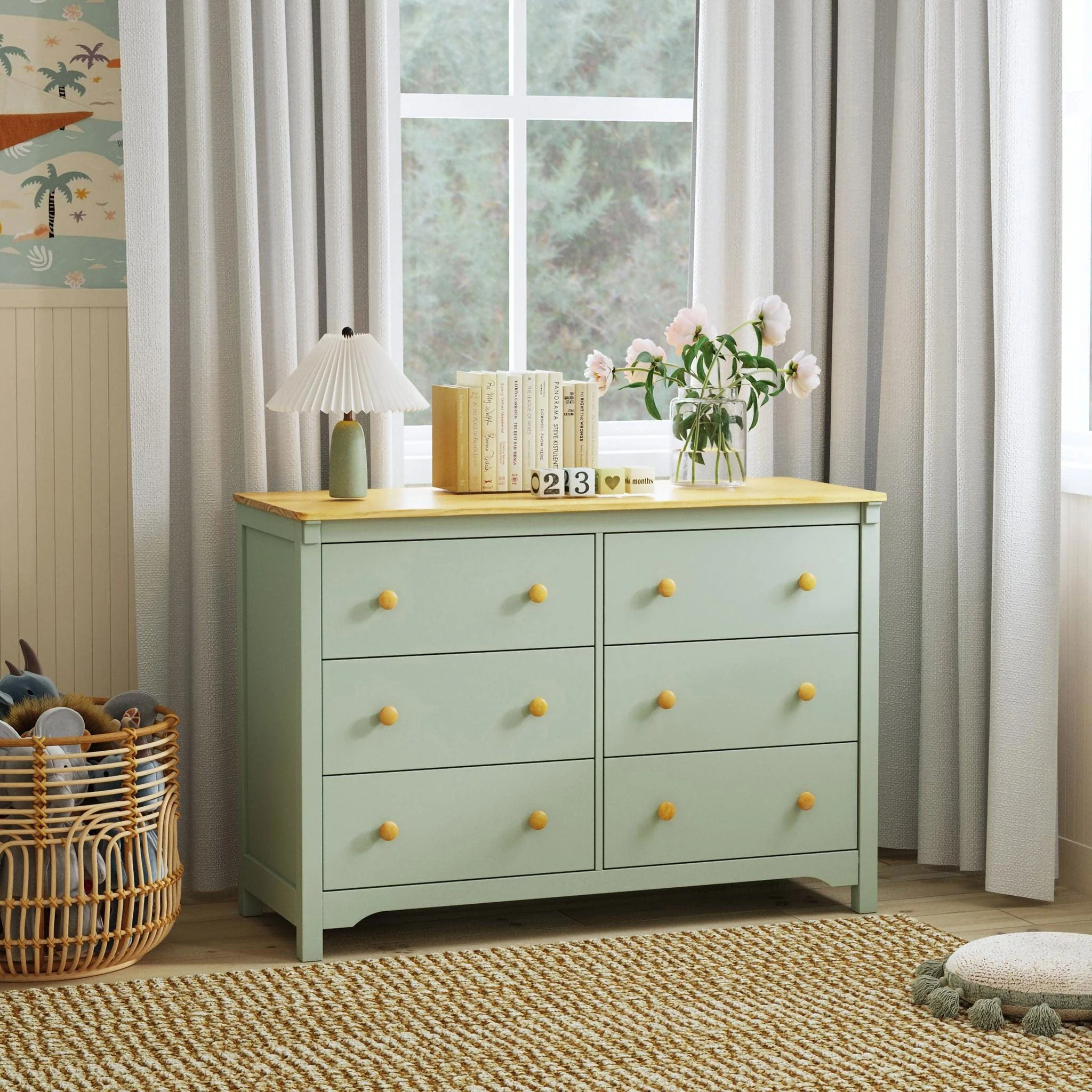 Commode 6 tiroirs Shea - Sauge / miel - Image 9