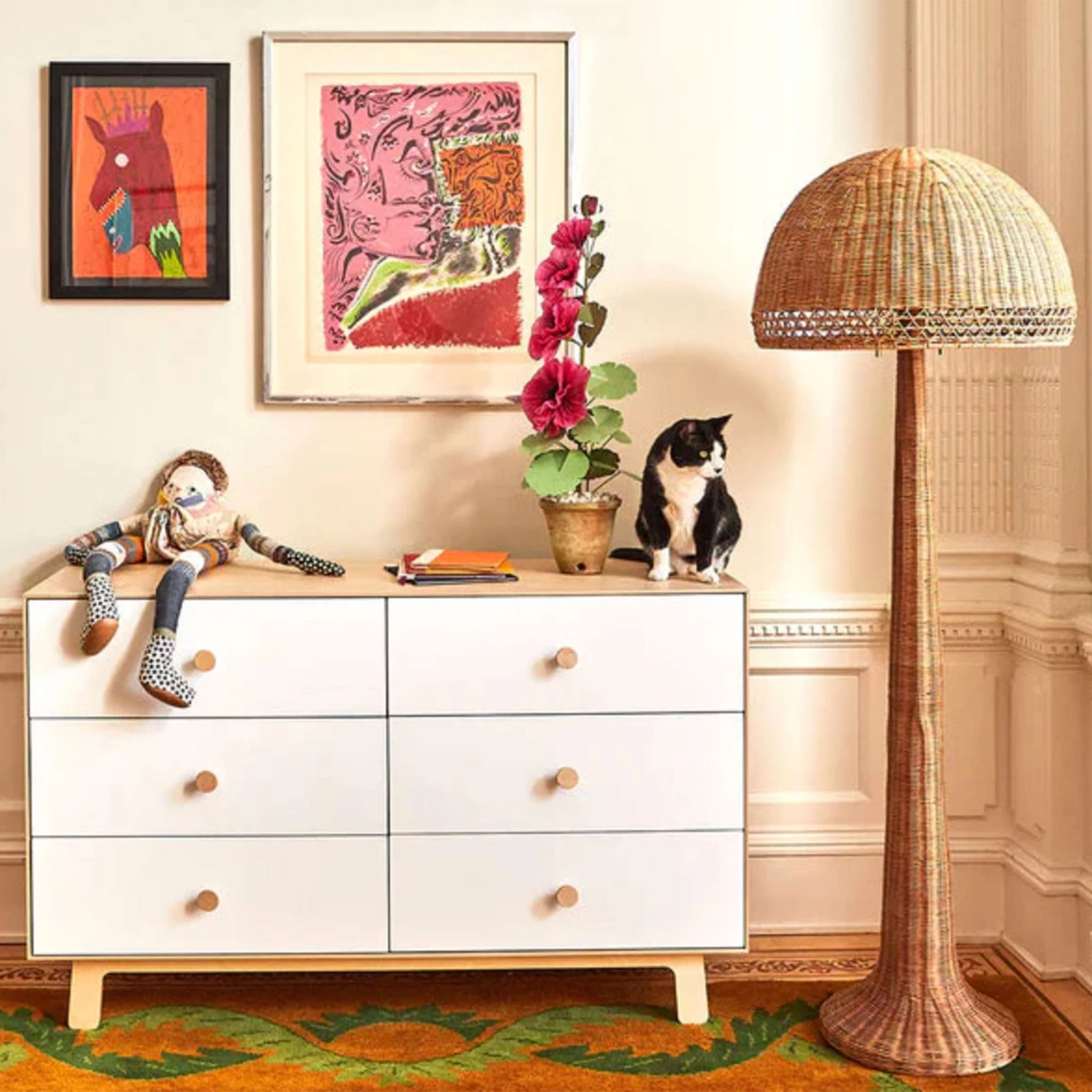 Commode 6 Tiroirs Blanc/ Naturel - Image 3