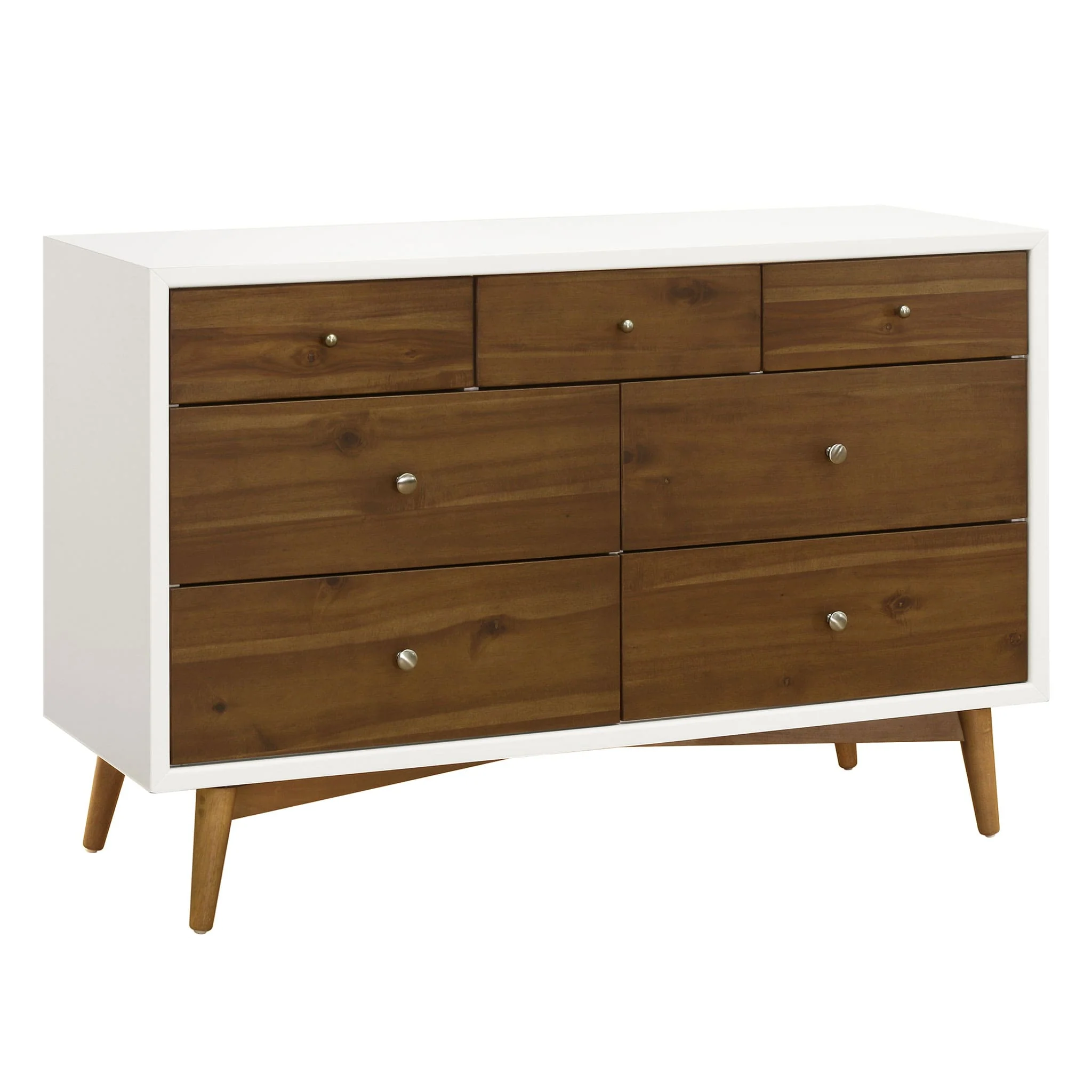 Commode 7 Tiroirs Palma - Blanc Chaud / Noyer - Image 3