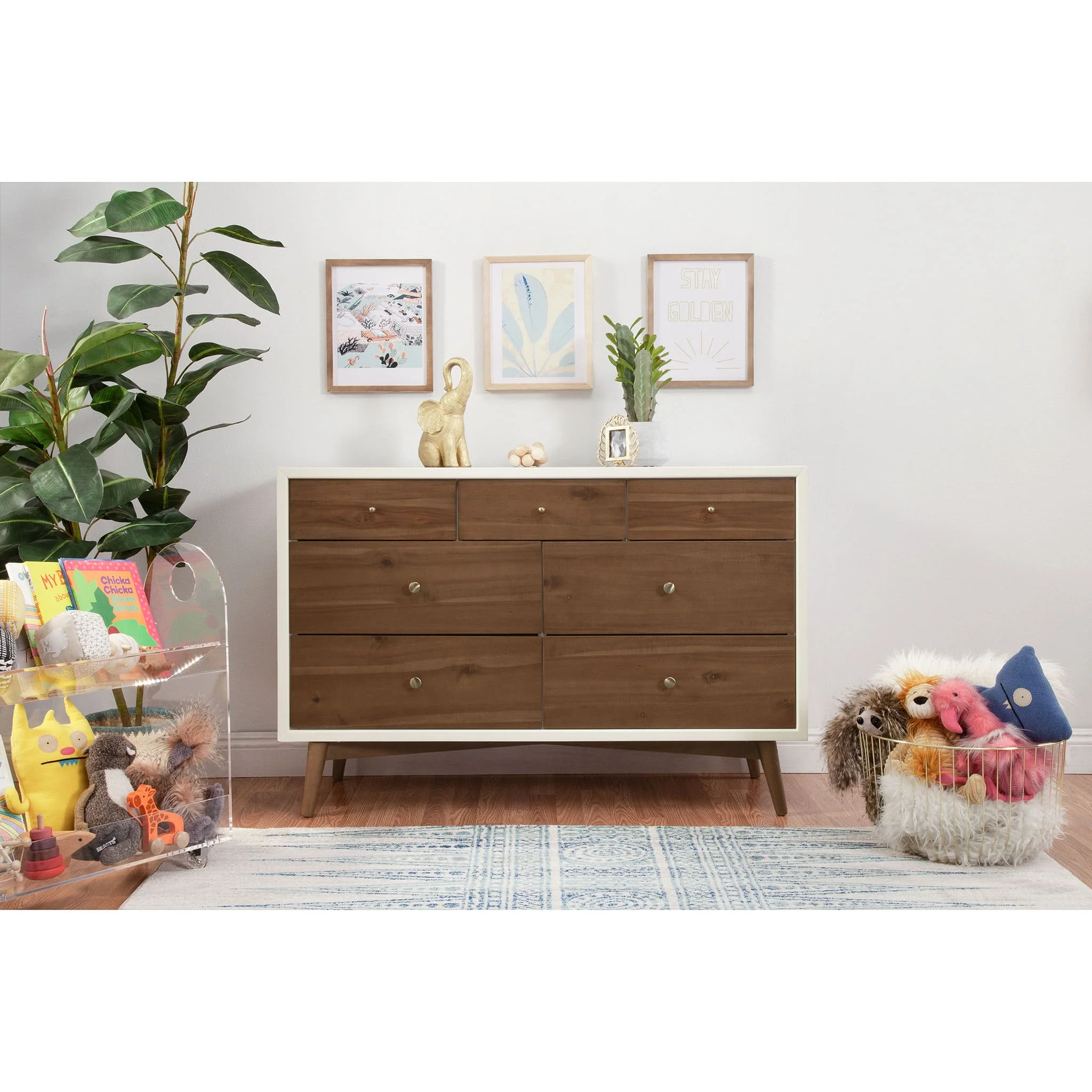 Commode 7 Tiroirs Palma - Blanc Chaud / Noyer - Image 7