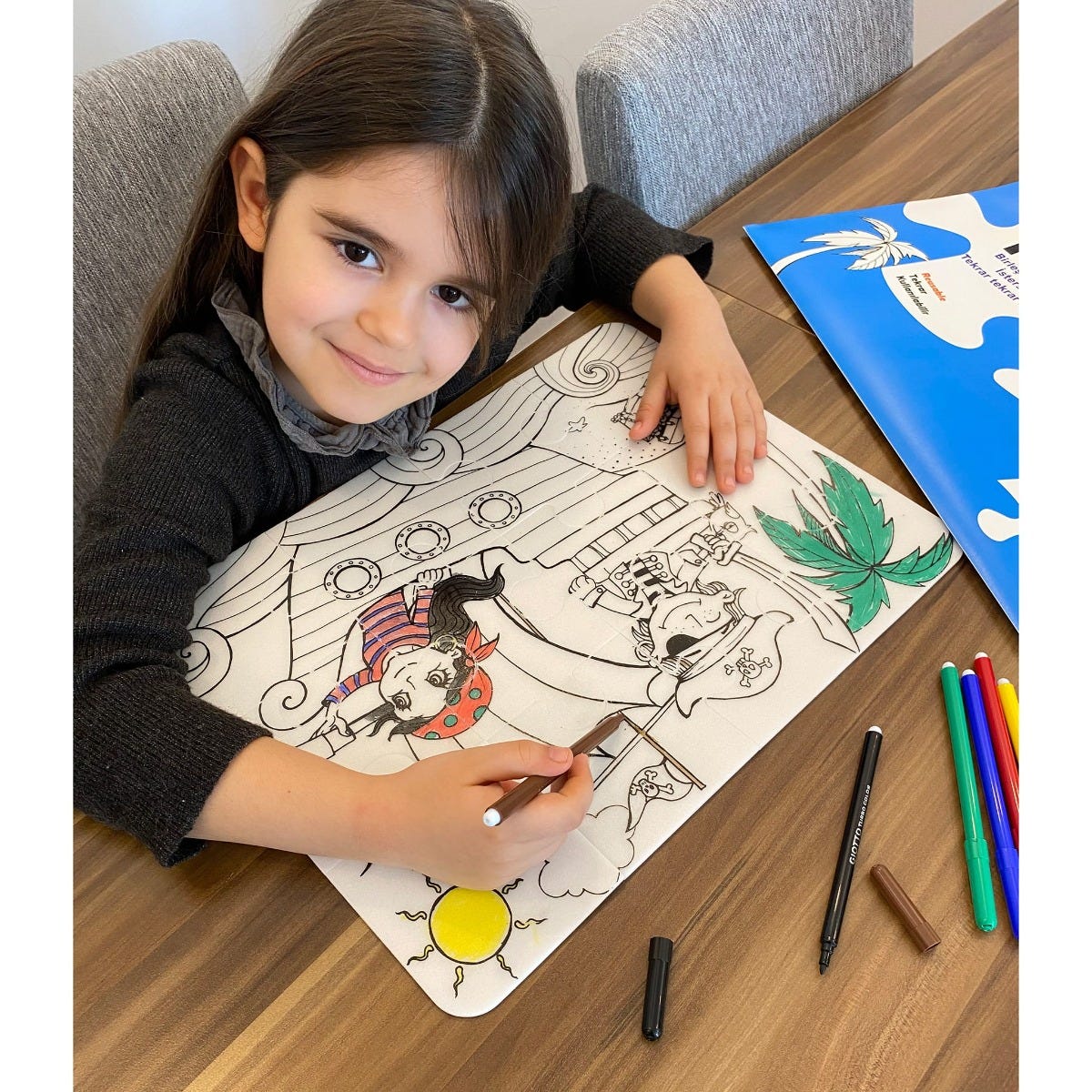 Casse-tĂȘte Ă Colorier et Crayons Lavables - Pirates - Image 3