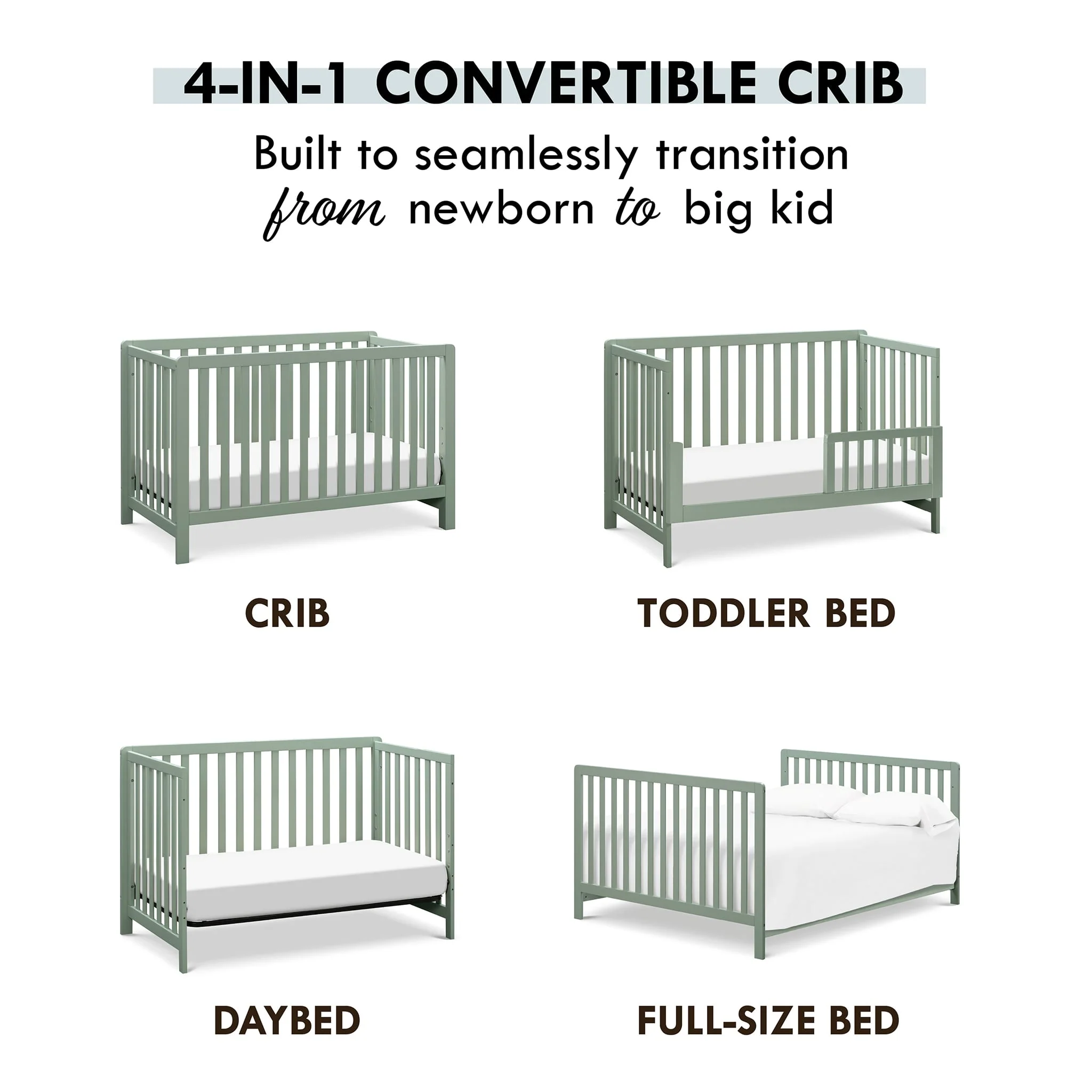 Couchette Convertible 4-en-1 Colby - Sauge - Image 6