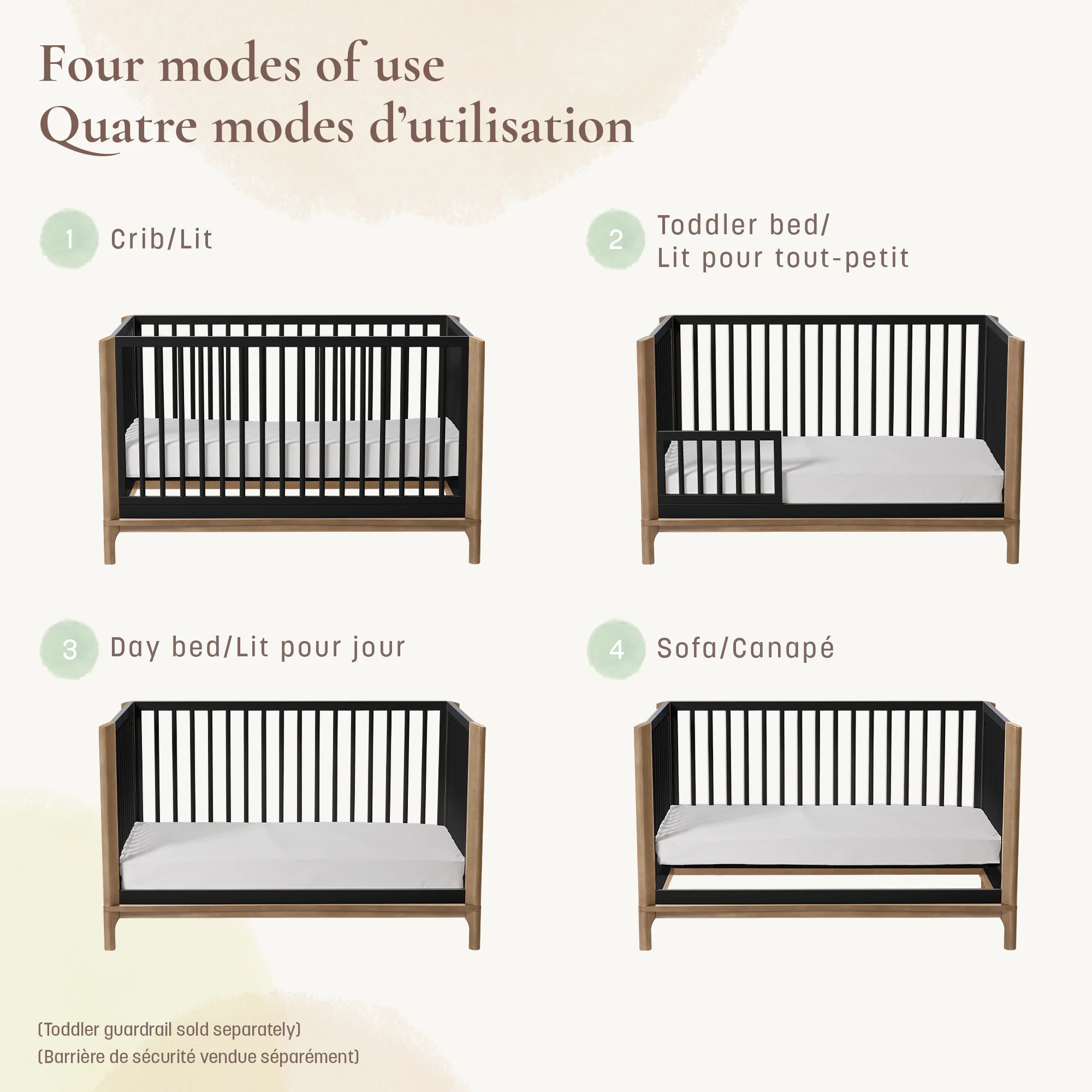 Couchette Convertible 4-en-1 Laurel - Noir/Noyer - Image 2