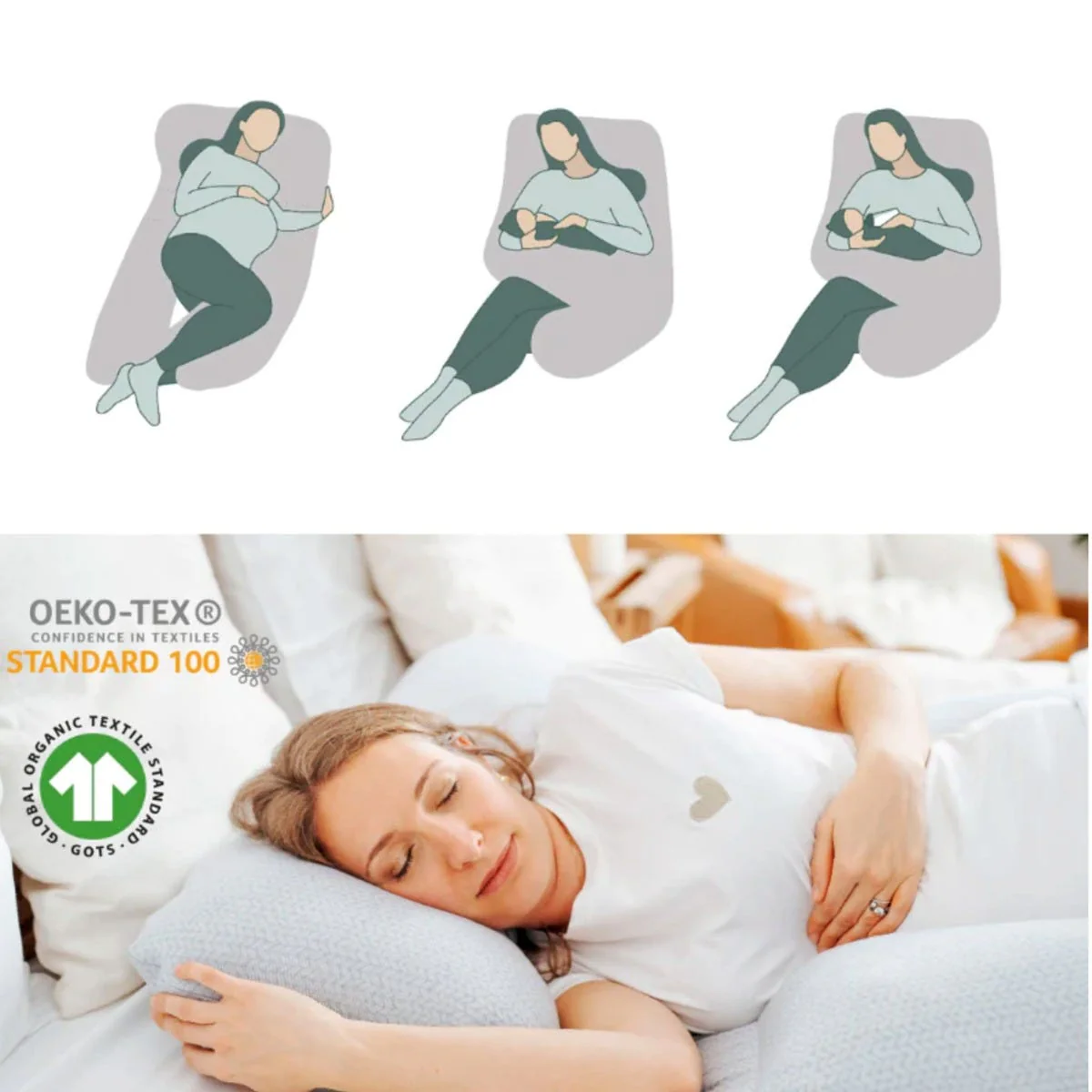 Coussin d'Allaitement & de Grossesse Grand Format - B.Love XXL Gris - Image 3