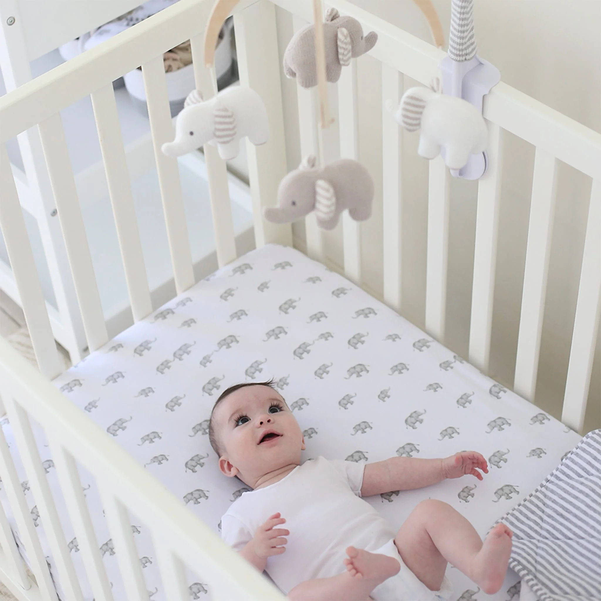 Drap Contour pour Lit de Bébé - Éléphant Gris - Image 3