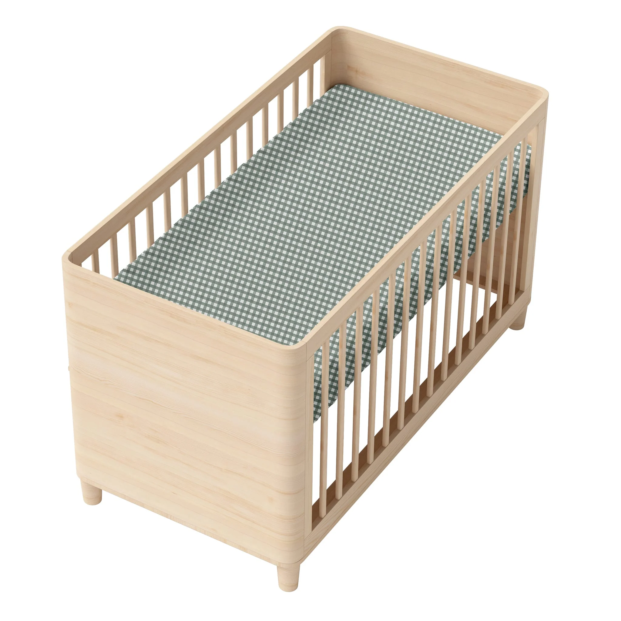 Drap Contour pour Lit de Bébé - Vichy Sauge - Image 2