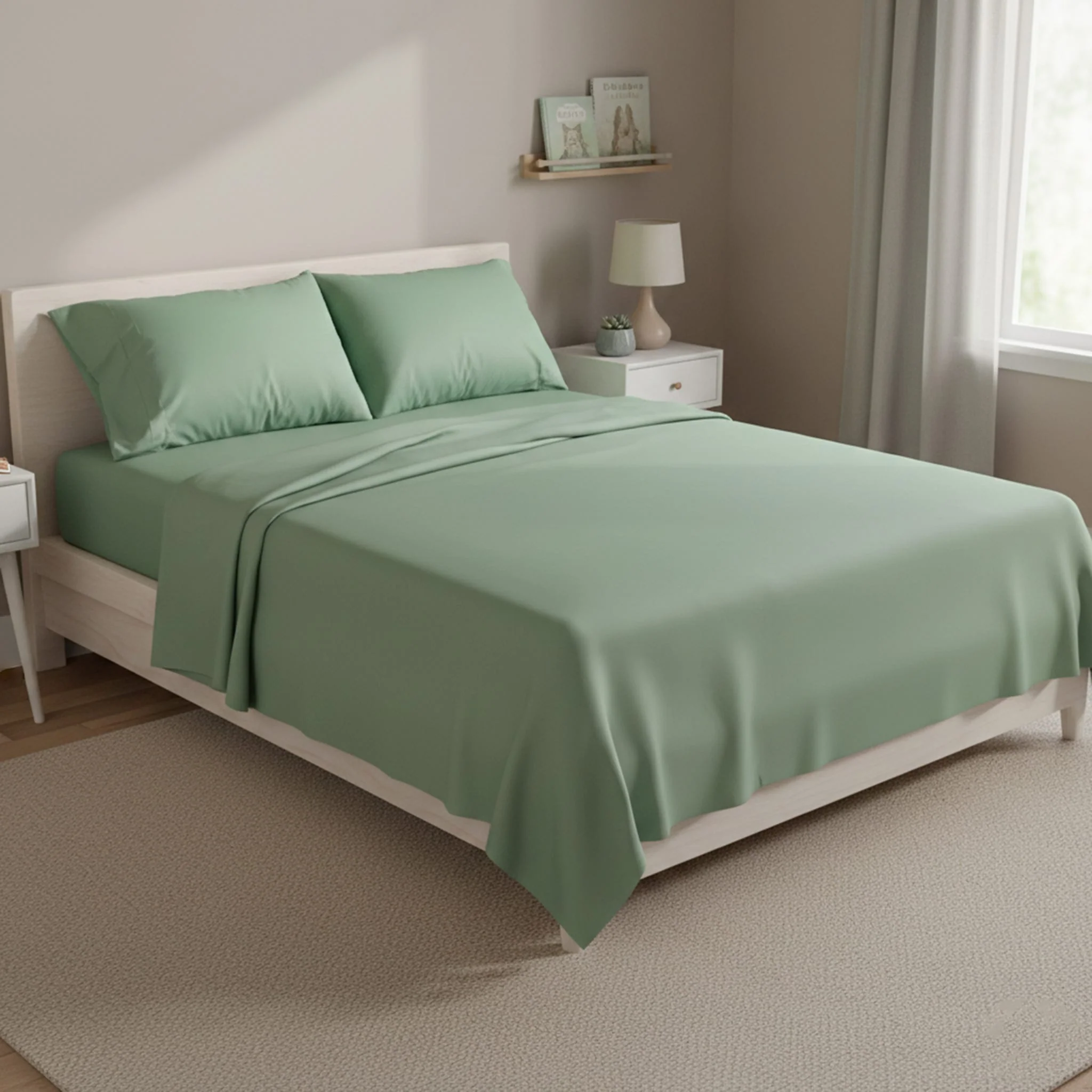 Ensemble Draps pour Lit Double - Vert - Image 2