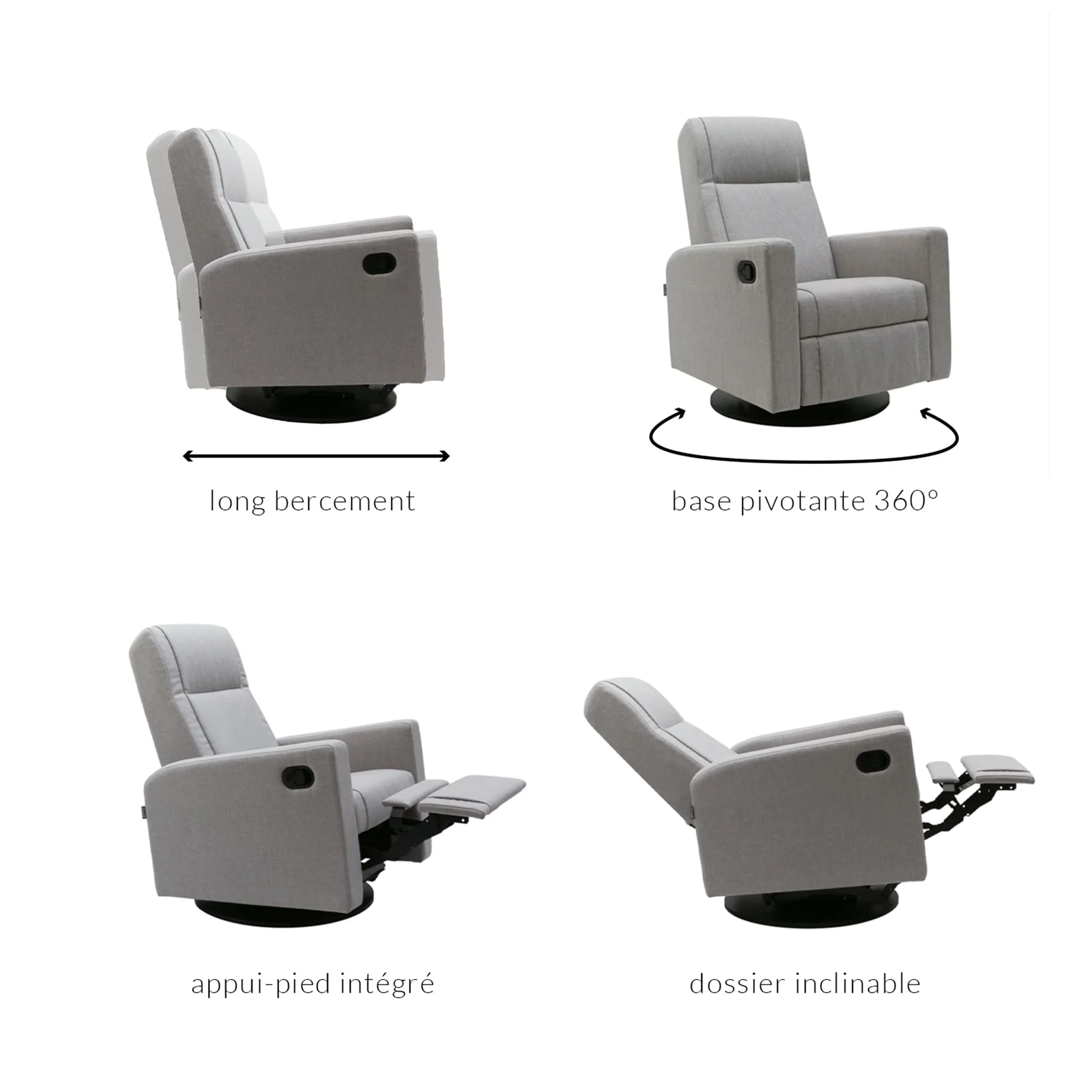 Fauteuil Berçant et Pivotant Nelly - Nexus Charcoal / Noir - Image 7