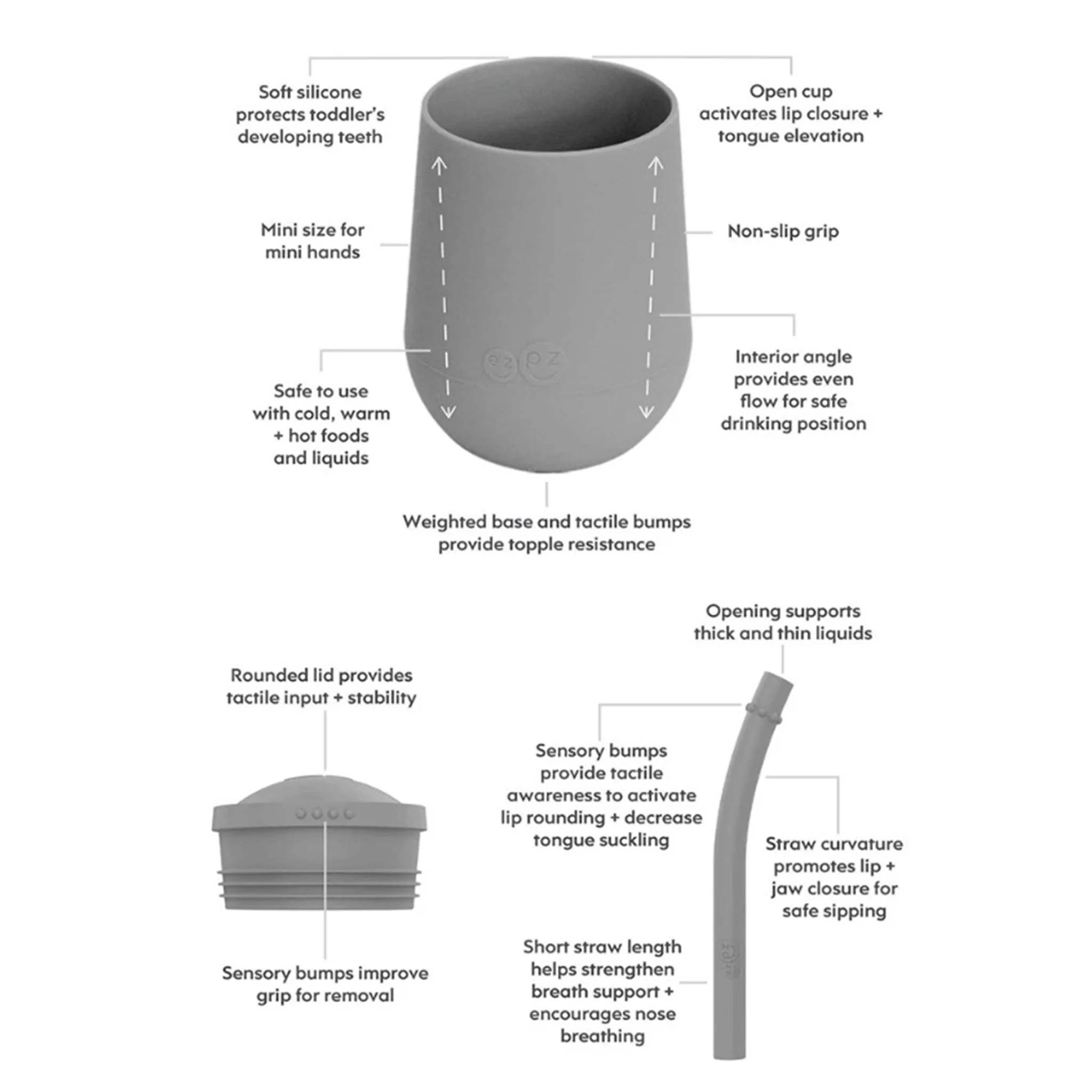 Gobelet Mini Cup et Paille - Gris - Image 6
