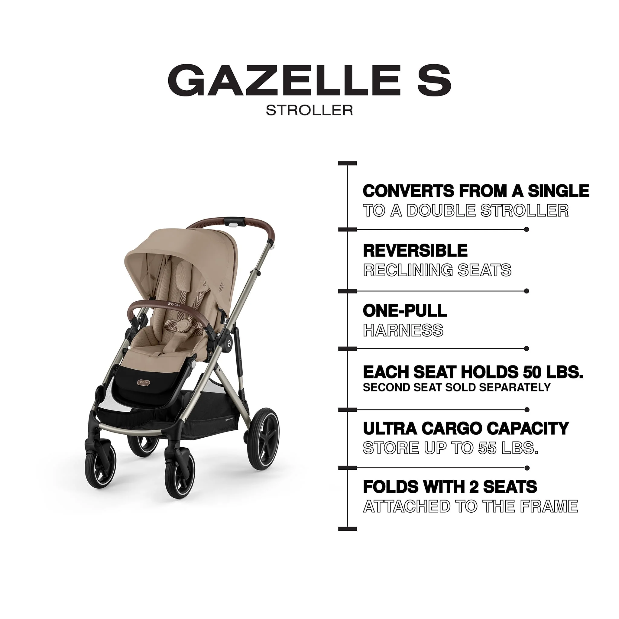 Poussette Gazelle S – Châssis couleur Taupe avec siège Amande/Beige - Image 7