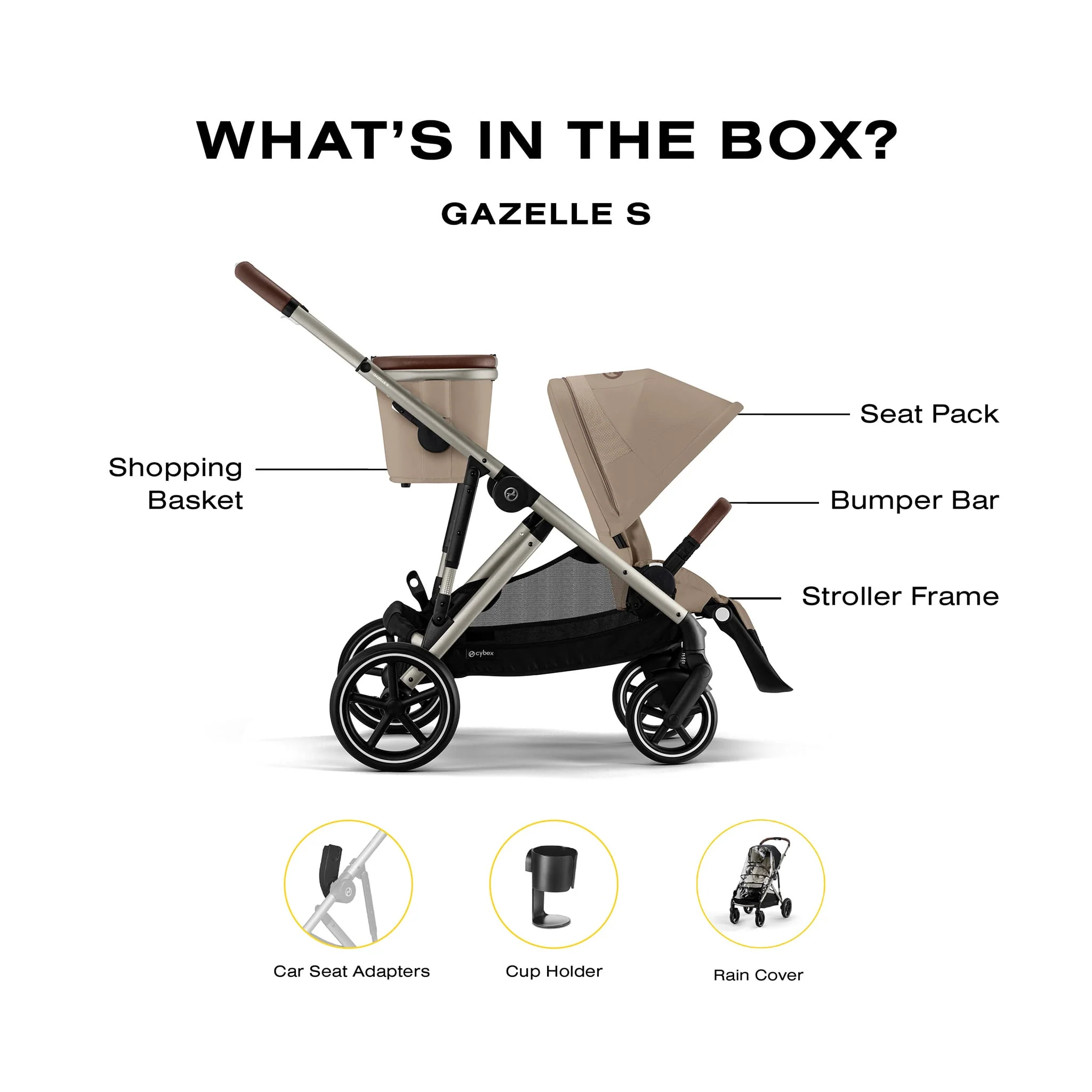Poussette Gazelle S – Châssis couleur Taupe avec siège Amande/Beige - Image 8