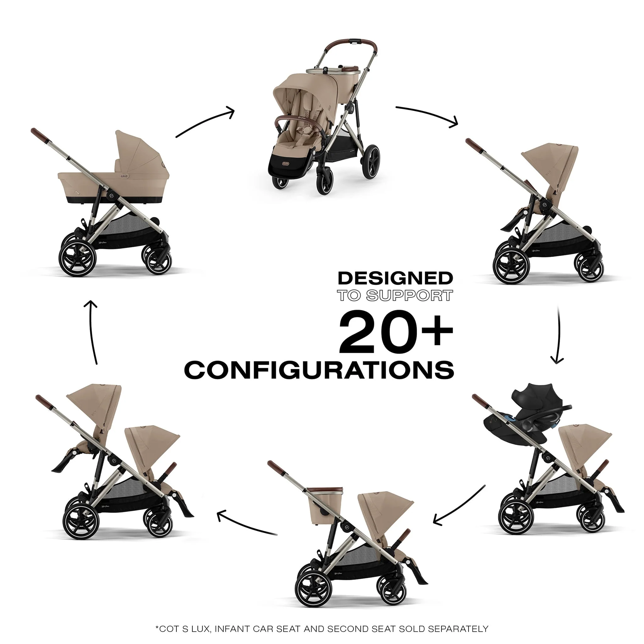 Poussette Gazelle S – Châssis couleur Taupe avec siège Amande/Beige - Image 9