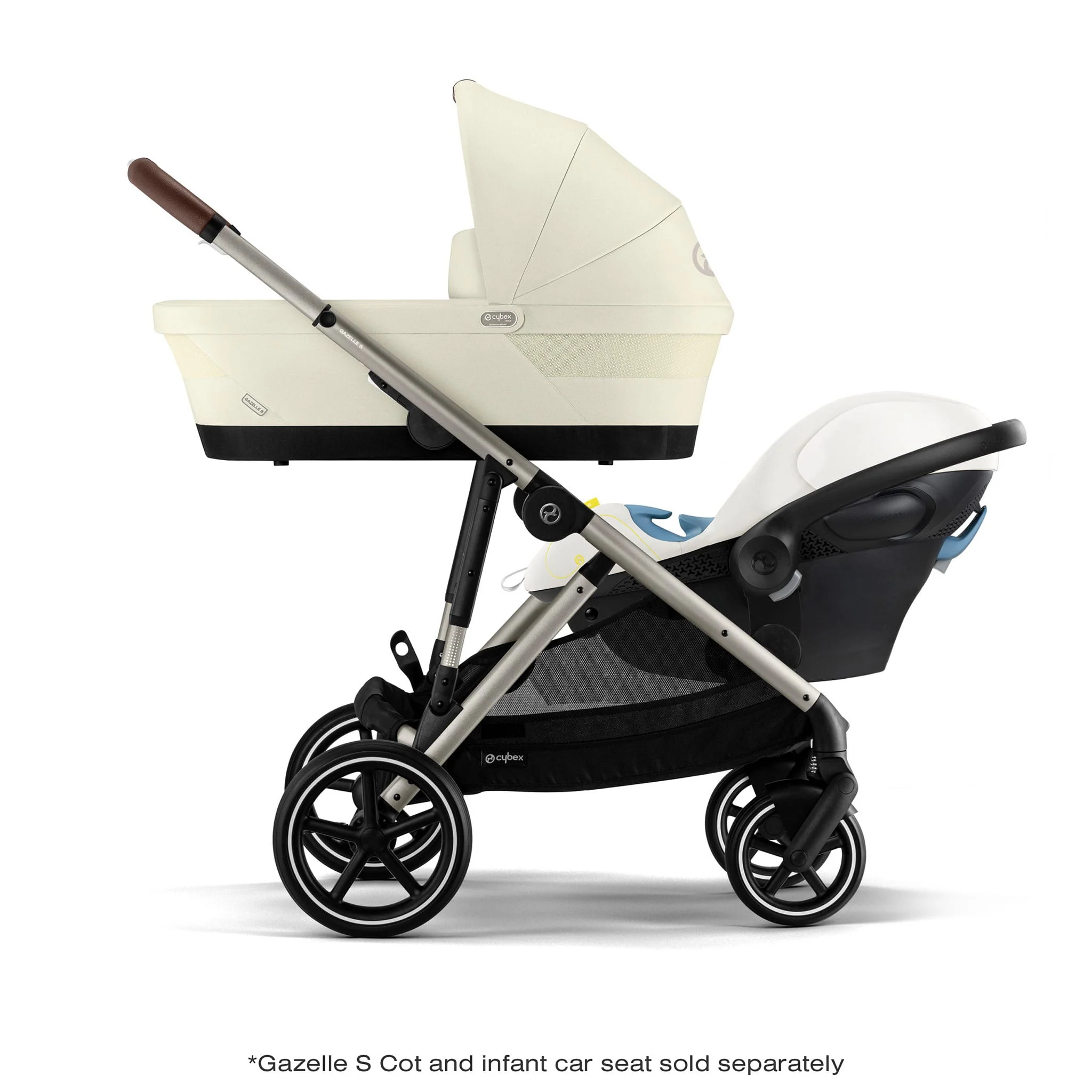 Poussette Gazelle S – Châssis couleur taupe avec siège Beige Coquillage - Image 11
