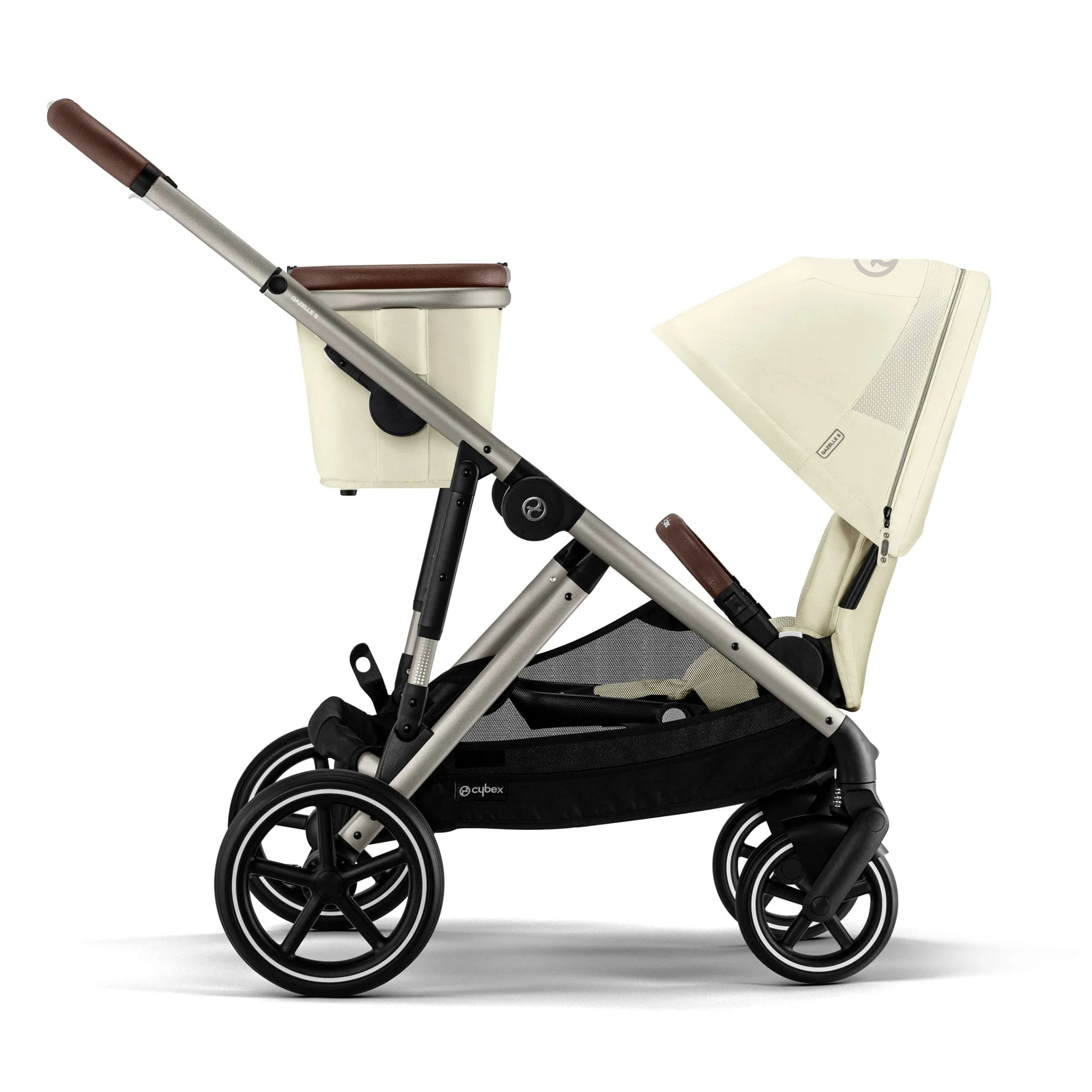 Poussette Gazelle S – Châssis couleur taupe avec siège Beige Coquillage - Image 3