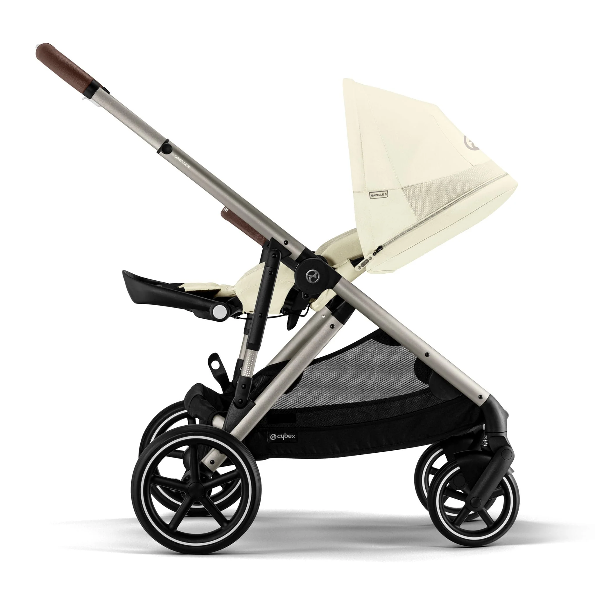 Poussette Gazelle S – Châssis couleur taupe avec siège Beige Coquillage - Image 6