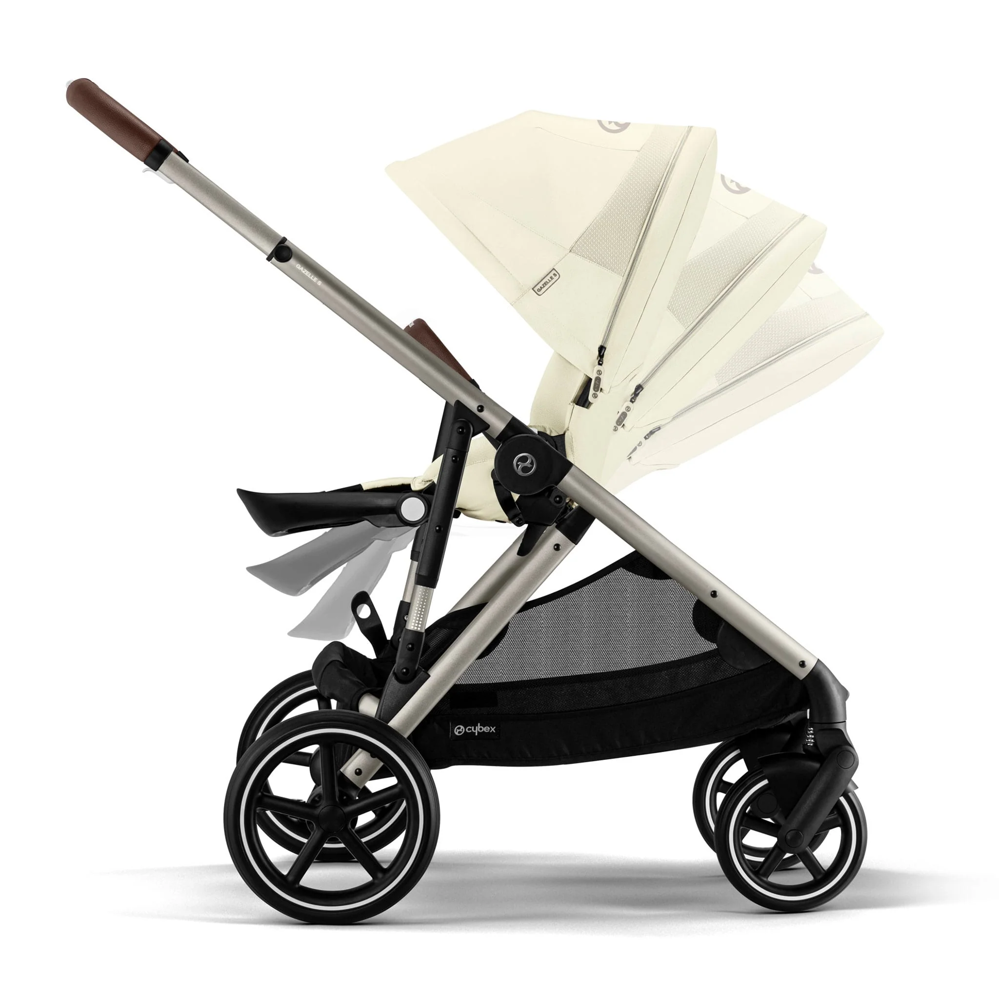 Poussette Gazelle S – Châssis couleur taupe avec siège Beige Coquillage - Image 8