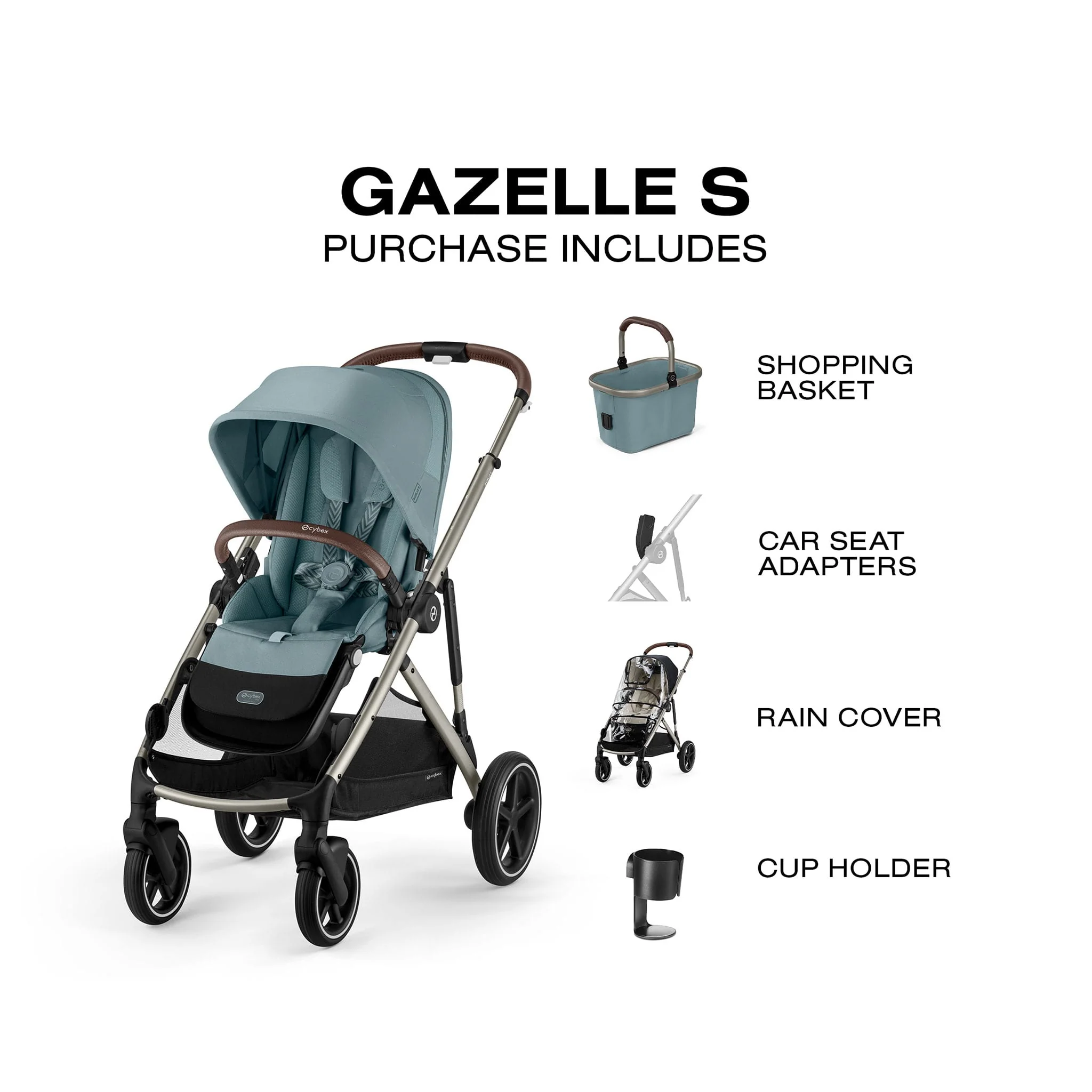 Poussette Gazelle S – Châssis couleur Taupe avec siège Stormy Bleu - Image 3