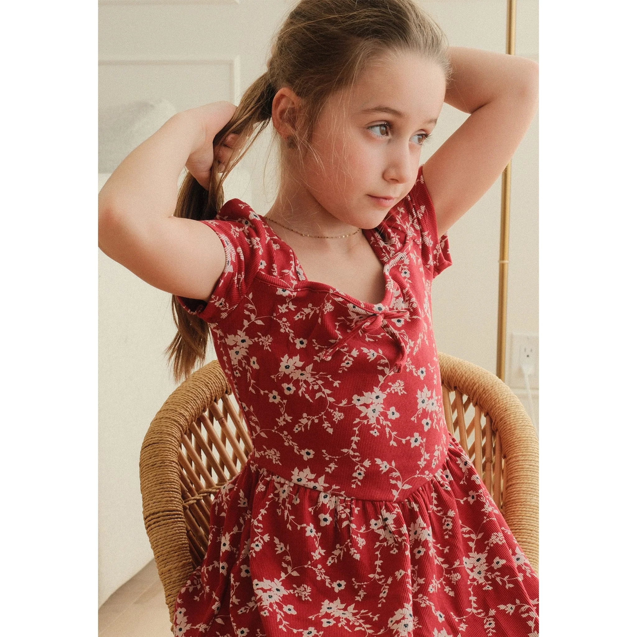 Robe Côtelée Fleurs Cerises 7-14ans - Image 6