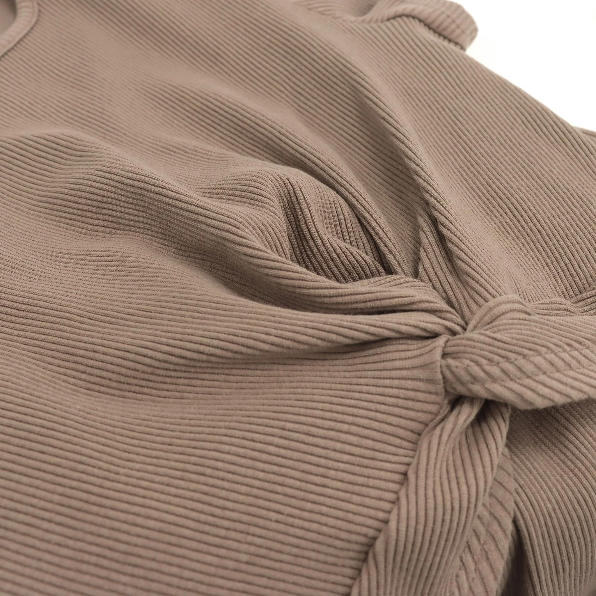 Robe Côtelée Noeud Taupe - Image 9