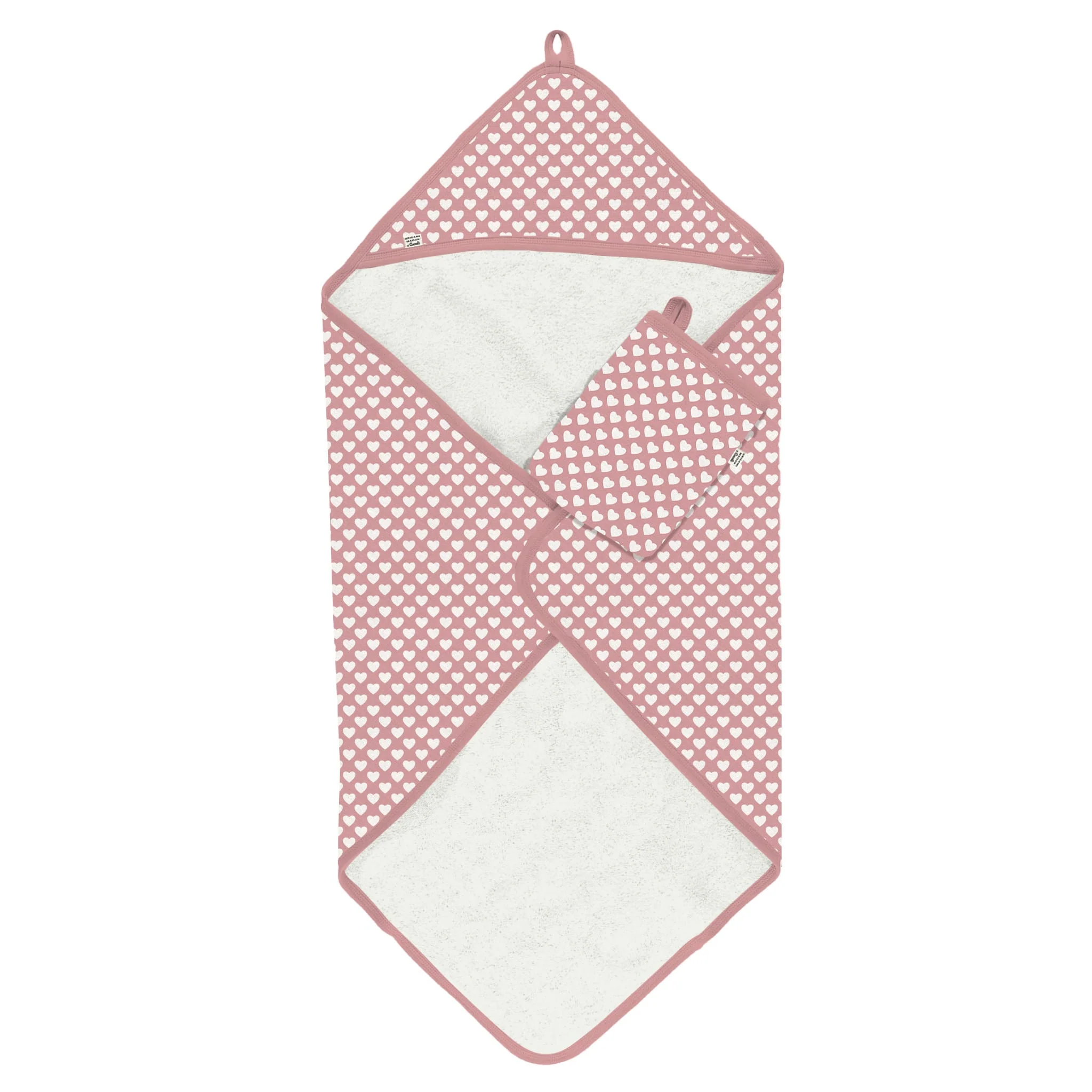 Serviette de Bain Ă Capuchon et Gant - Coeurs