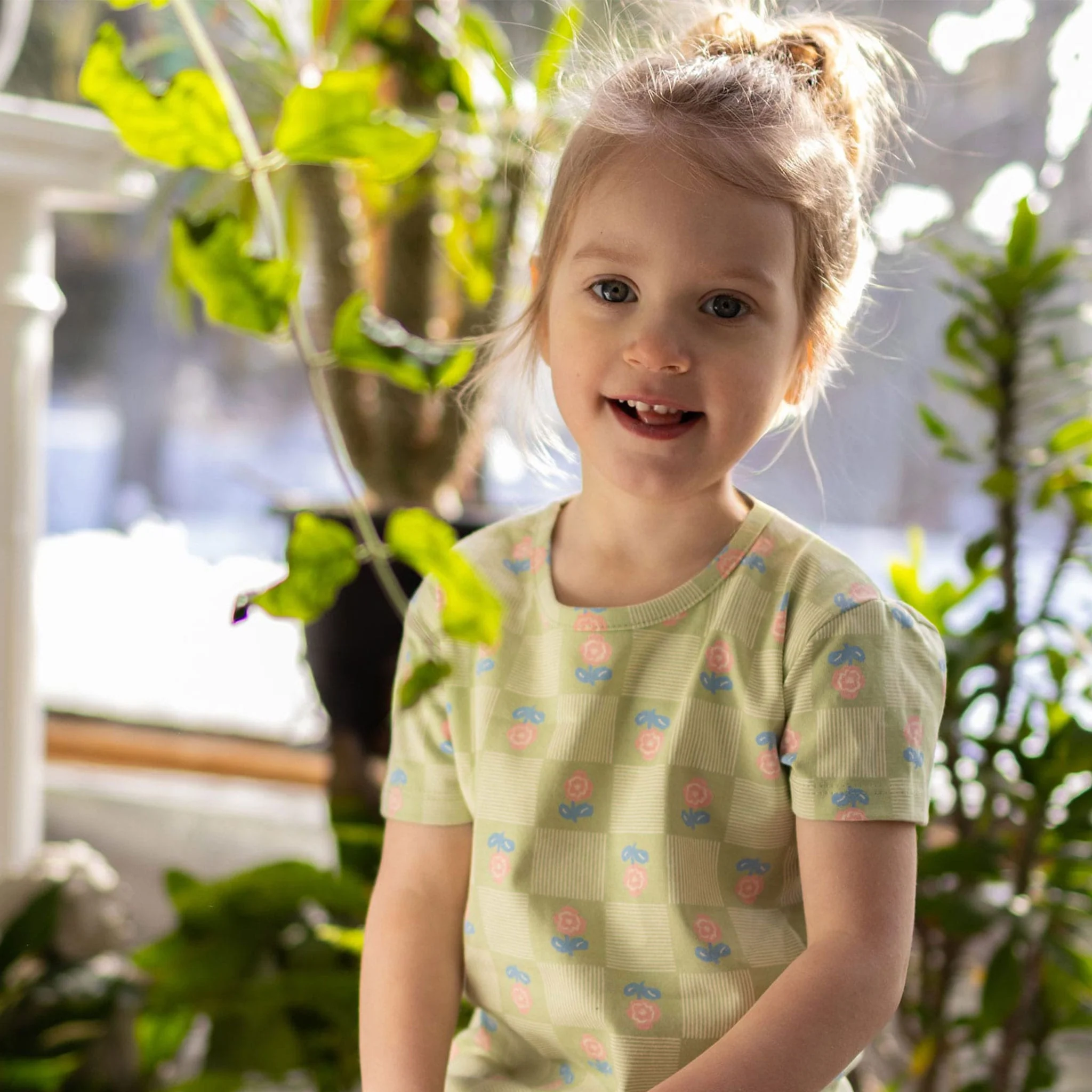 T-shirt Carreaux Floral 2-8ans - Image 2