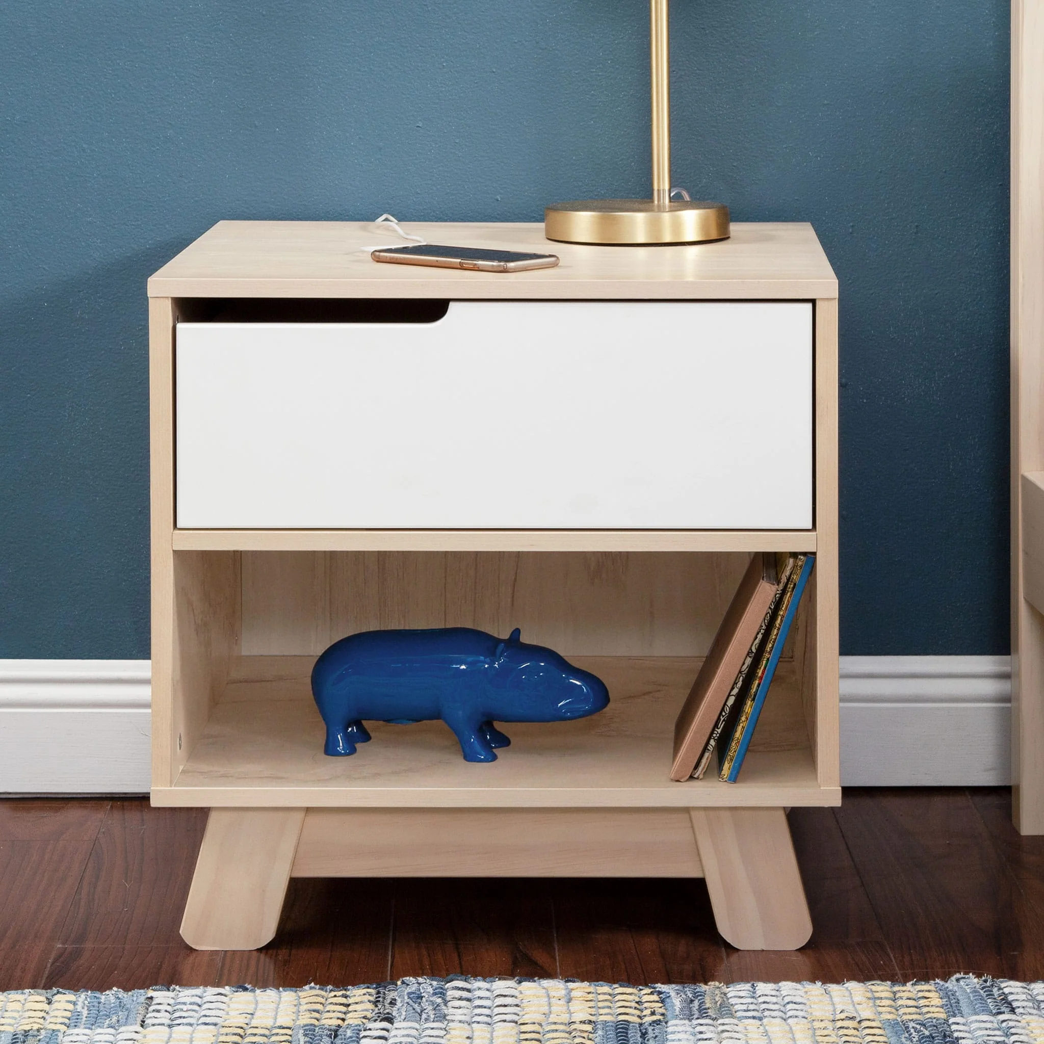 Table de Nuit Hudson avec port USB - Naturel Blanchi / Blanc - Image 9